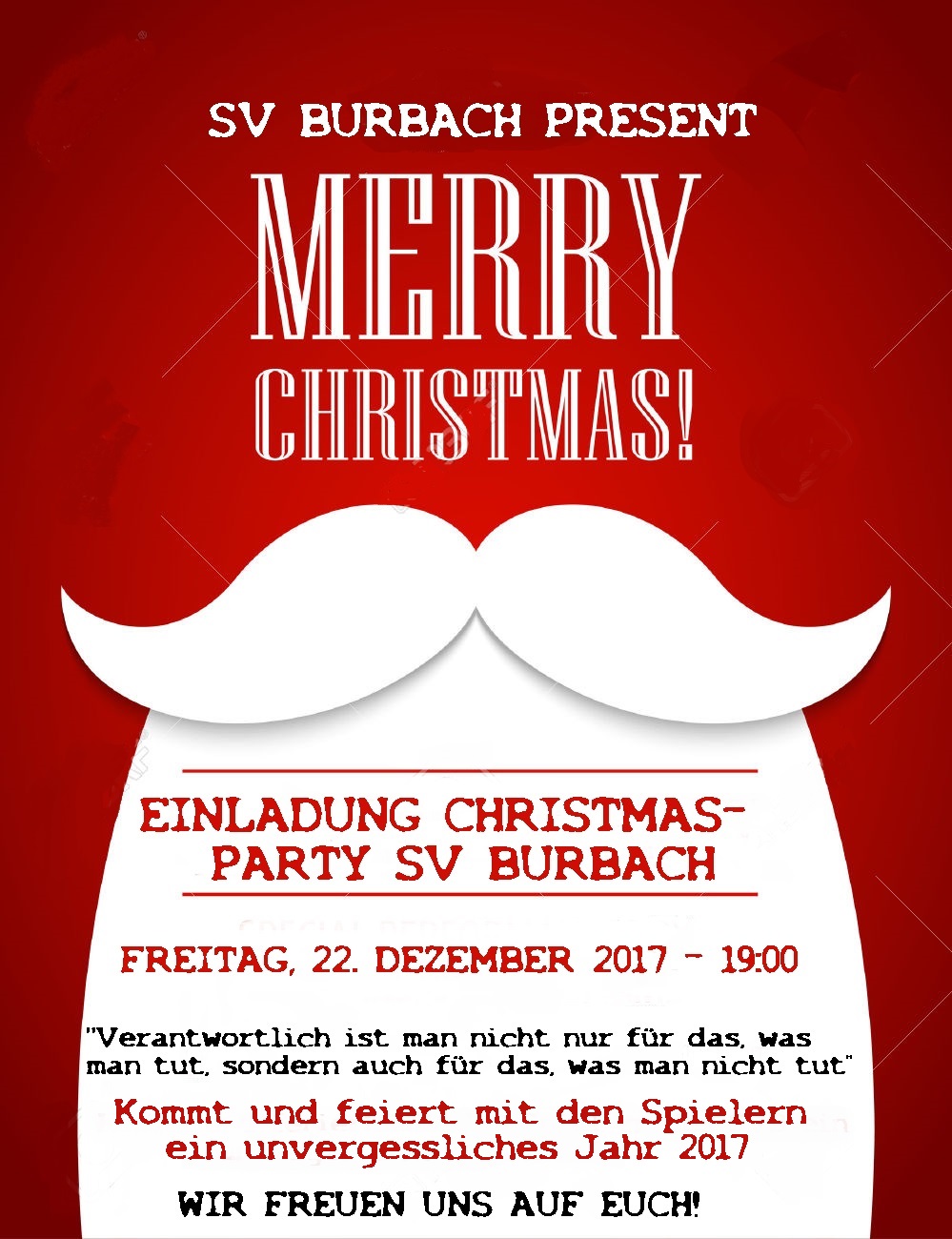 Einladung Christmas-Party SV Burbach – Freitag 22.12.17 – 19 Uhr